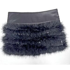 Bebe Silk and Feather with Sequin Accent Black Mini Skirt Size 2 Holiday Party